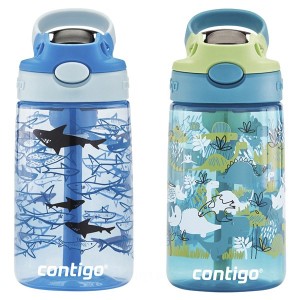 Contigo Kids Water Bottle with Redesigned AUTOSPOUT Straw, 14 oz, 2-Pack, Dinos & Sharks on Deals