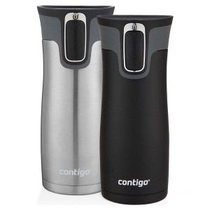 Contigo AUTOSEAL West Loop Vacuum-Insulated Stainless Steel Travel Mugs with Easy-Clean Lid, 16oz, Matte Black & Stainless Steel, 2-Pack Best Price