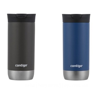 Contigo SnapSeal Insulated Stainless Steel Travel Mug with Grip, 16 oz., 2-Pack, Sake & Blue Corn Best Price