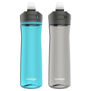 Limited Sale Contigo ASHLAND 2.0 Tritan Water Bottle with AUTOSPOUT® Lid, 2-Pack, Juniper & Sake, 24 oz