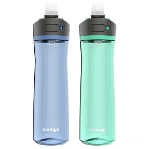 Limited Sale Contigo ASHLAND 2.0 Tritan Water Bottle with AUTOSPOUT® Lid, 2-Pack, Blue Corn & Coriander, 24 oz