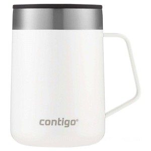 Contigo® Stainless Steel Vacuum-Insulated Mug with Handle and Splash-Proof Lid, Frosted Pearl, 14 oz Outlet Sale